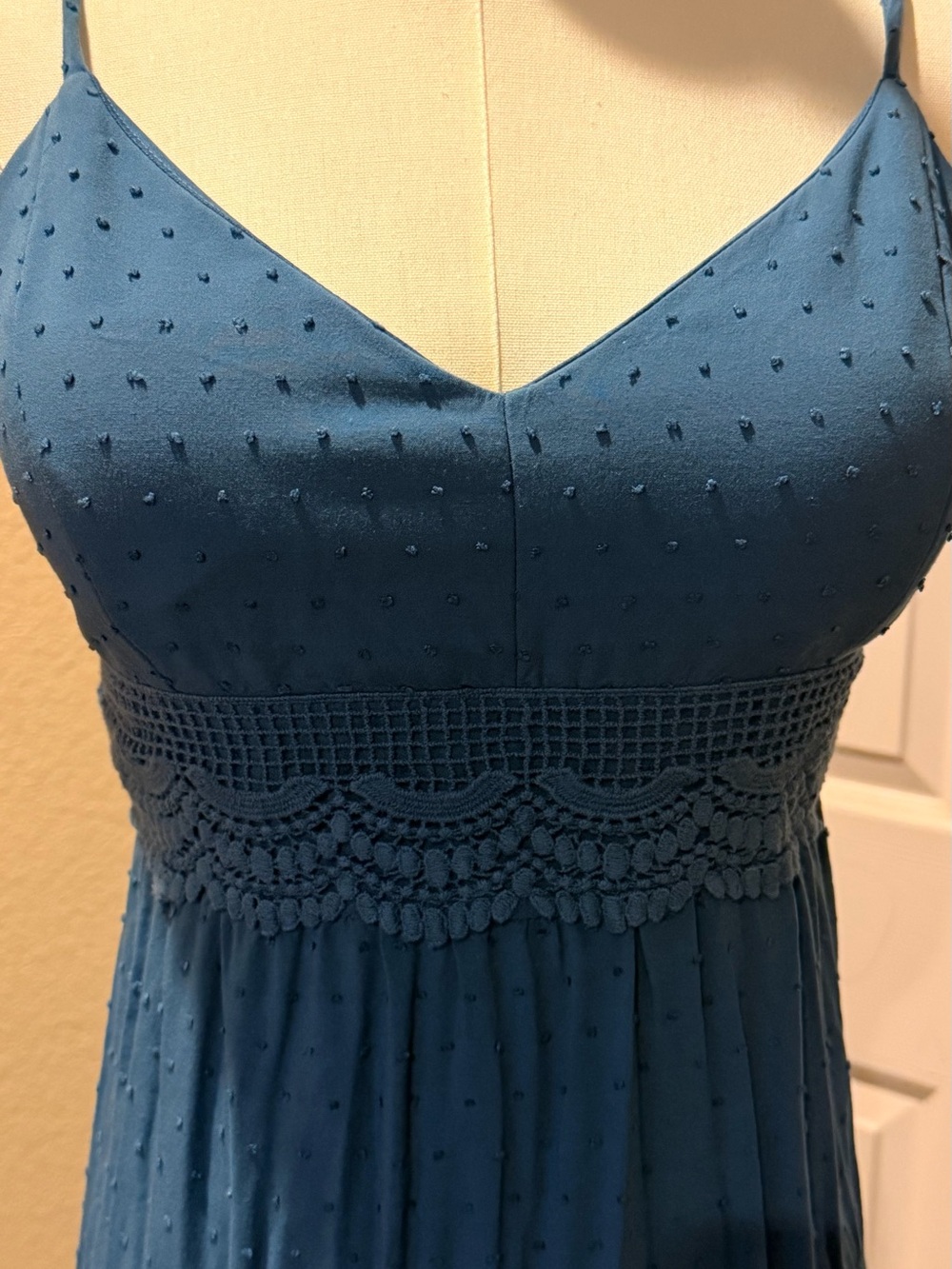 Wish Teal Strapless-Look Midi Dress with Crochet Waist